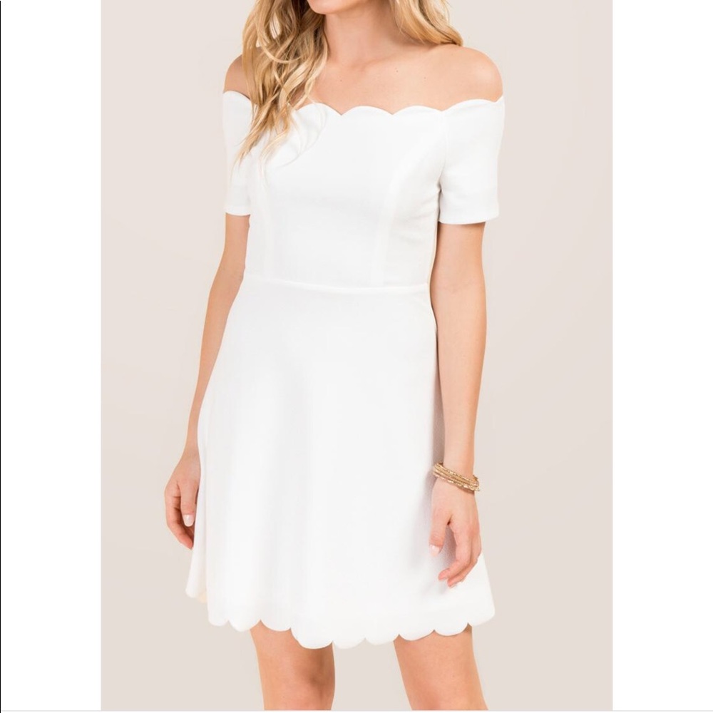 Francesca’s Scallop Edge White A-line Dress